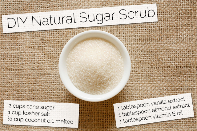 DIY Natural Sugar Scrub with the ingredients and measurements listed